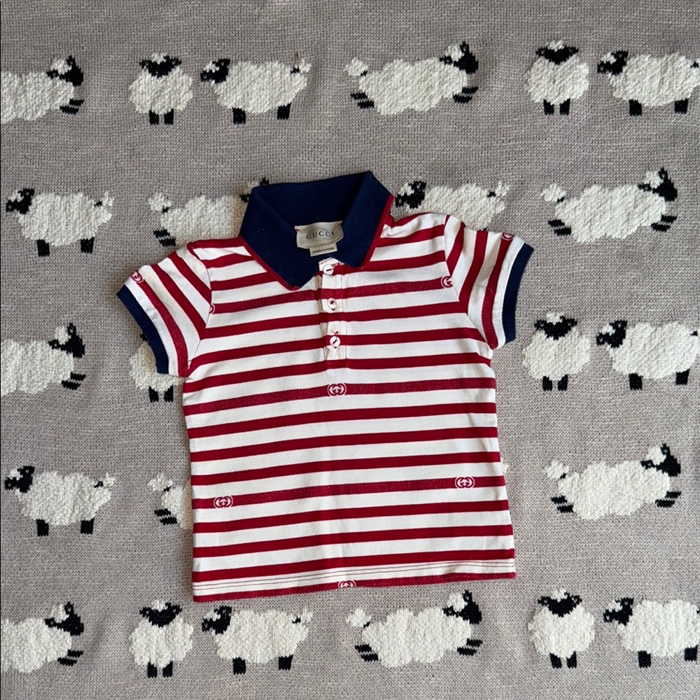 Gucci Red and White Striped Polo Shirt